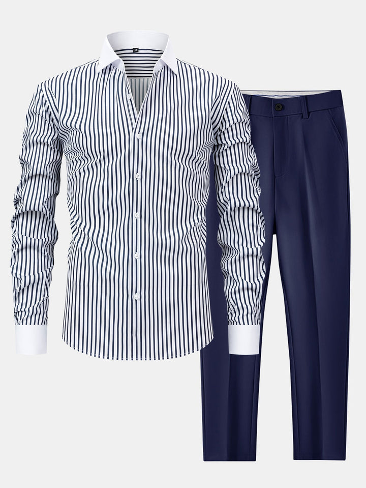 Wrinkle-Free Striped Winchester Shirt & Slim Fit Tapered Pants