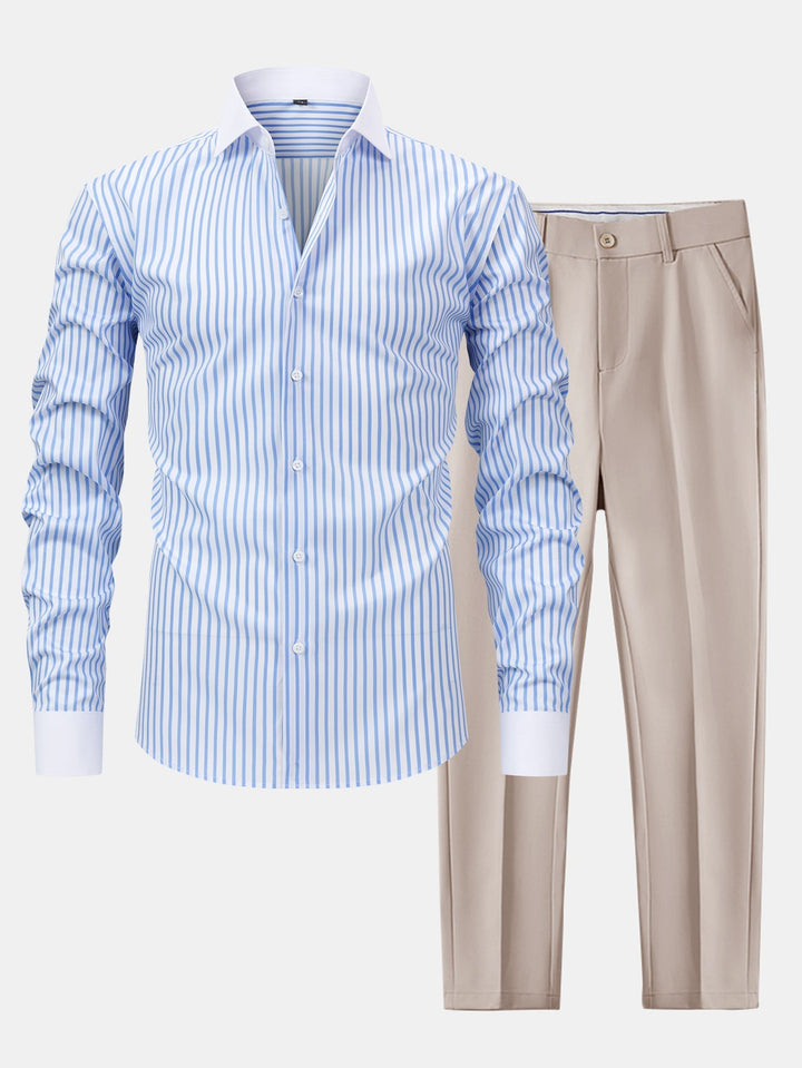Wrinkle-Free Striped Winchester Shirt & Slim Fit Tapered Pants