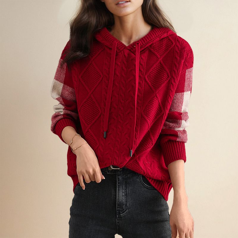 Hoodie Sweater in Cable Knit by Emily
