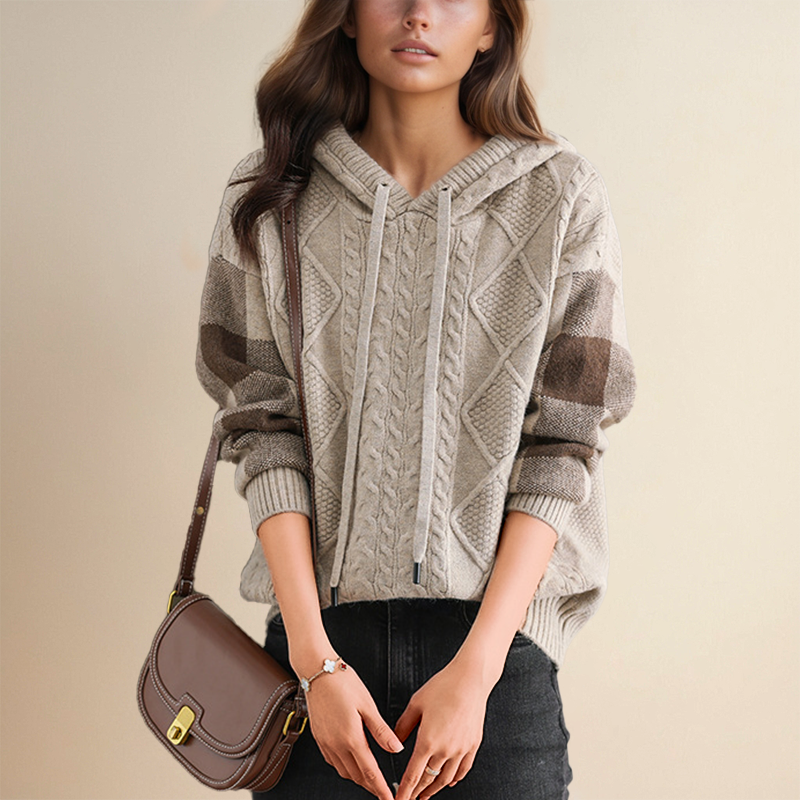 Hoodie Sweater in Cable Knit by Emily