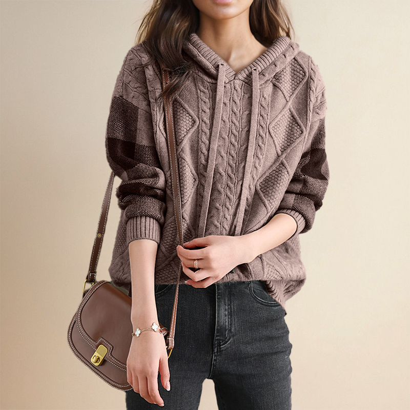 Hoodie Sweater in Cable Knit by Emily