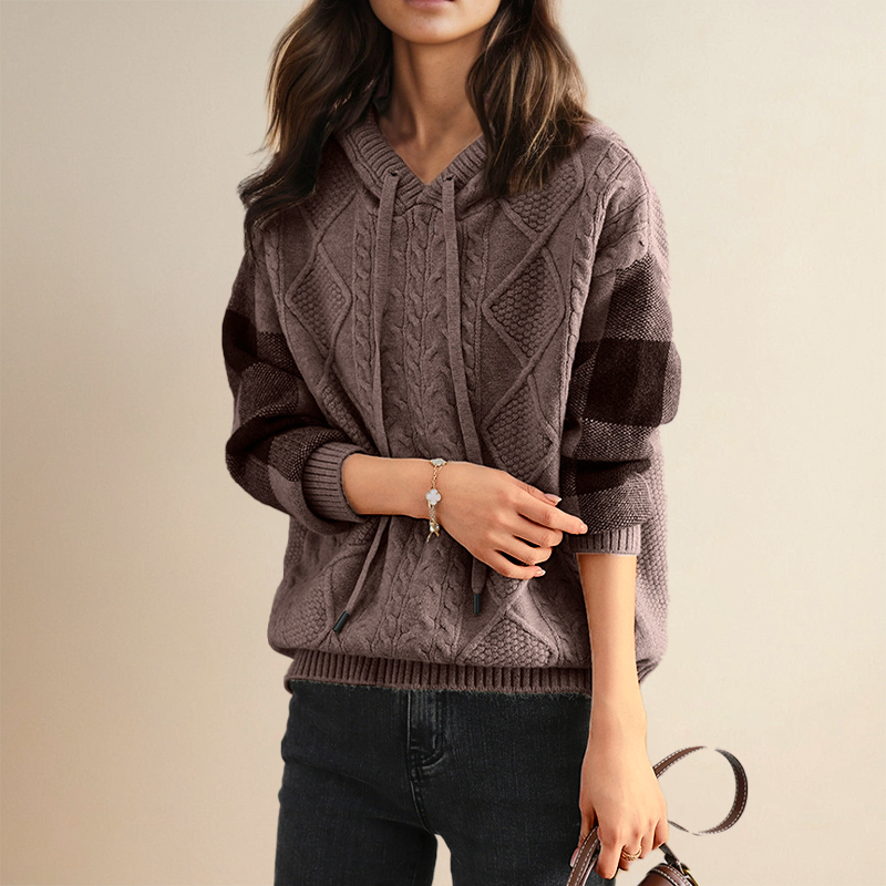 Hoodie Sweater in Cable Knit by Emily