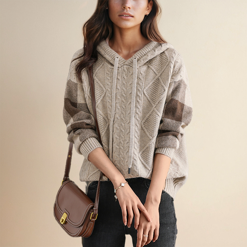 Hoodie Sweater in Cable Knit by Emily