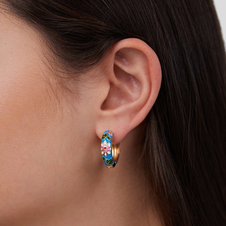 Flower-Embellished Gold Circle Earrings