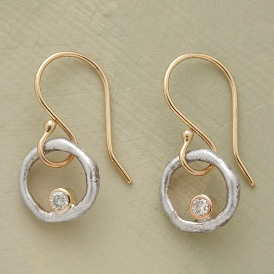 Zirconium Earrings in Vintage Gold and Silver