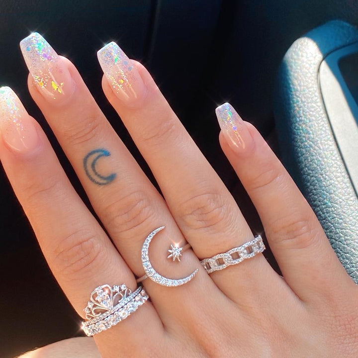 Silver Ring with Moon and Star