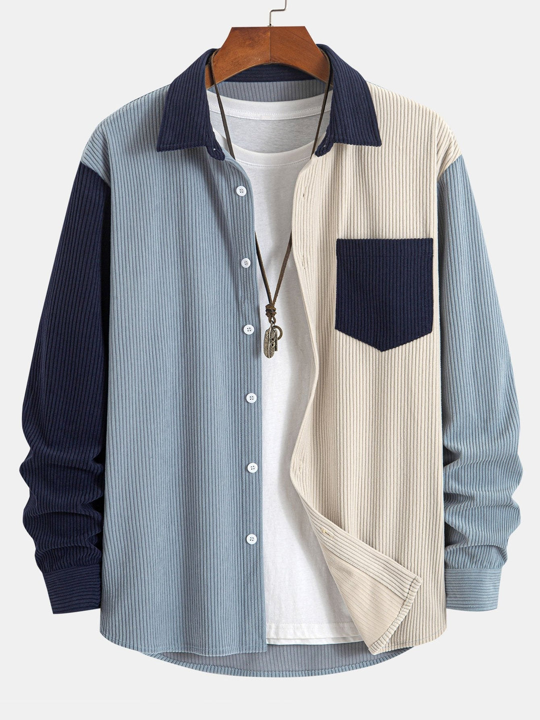 Corduroy patchwork shirt and straight corduroy pants