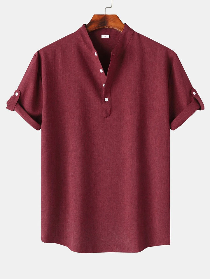 Short Sleeve Linen Henley Shirt