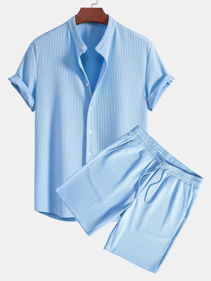 Muscle Ribbed Collar Shirt and Shorts