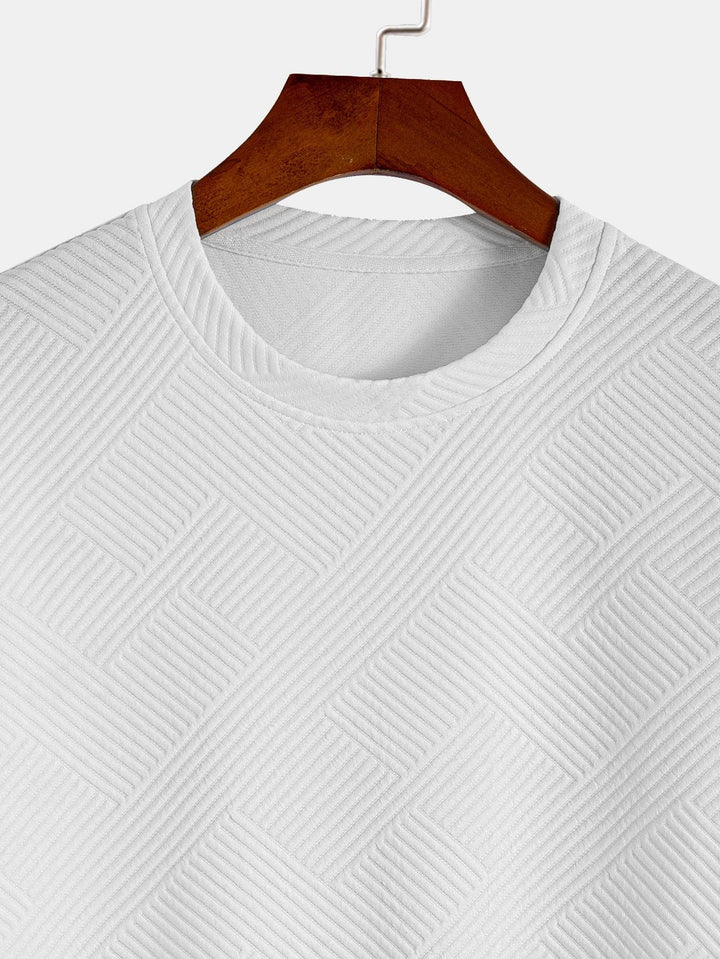 Short Sleeve Striped Jacquard T-Shirt with Curved Hem