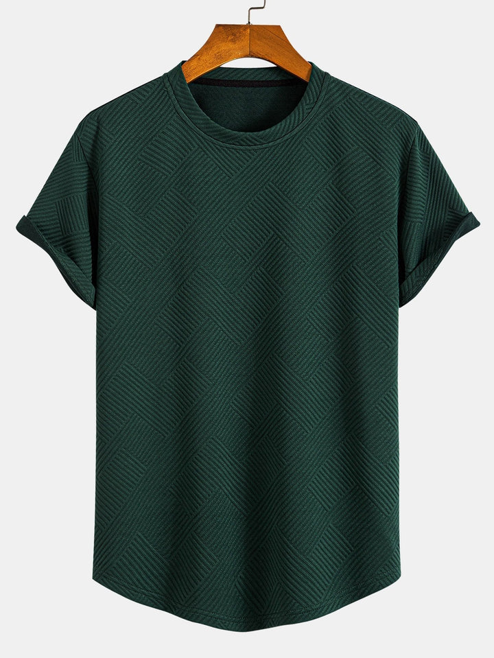 Short Sleeve Striped Jacquard T-Shirt with Curved Hem