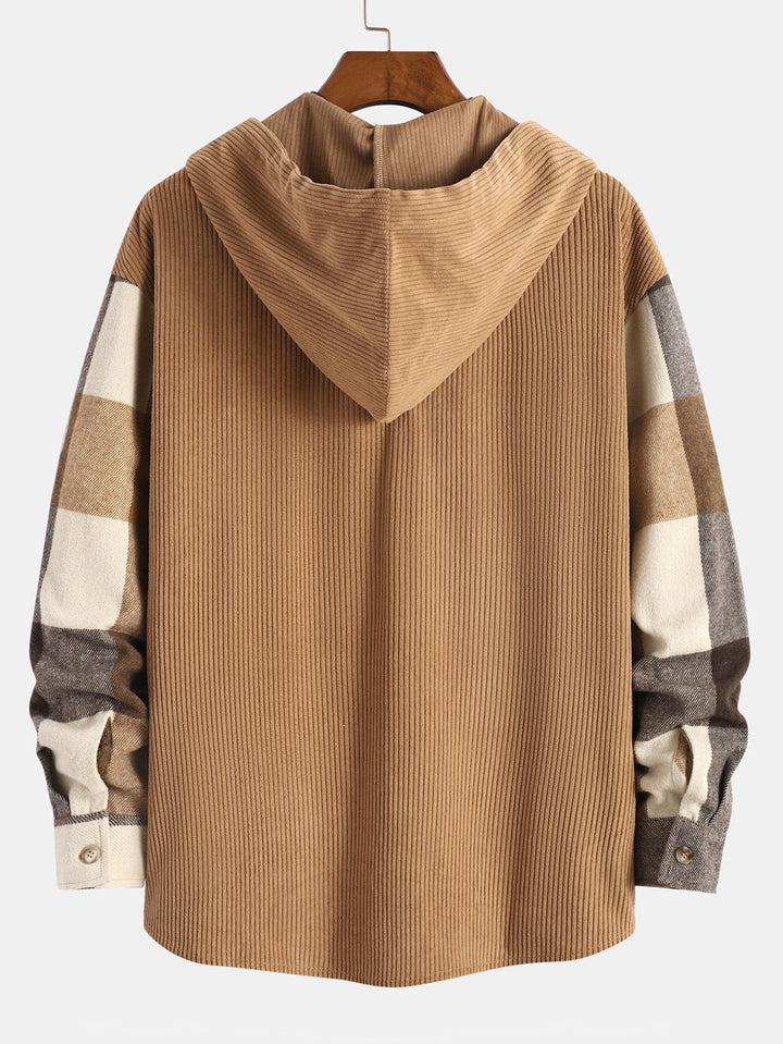 Flannel Patchwork Hoodie in Relaxed Fit & Straight Corduroy Pants