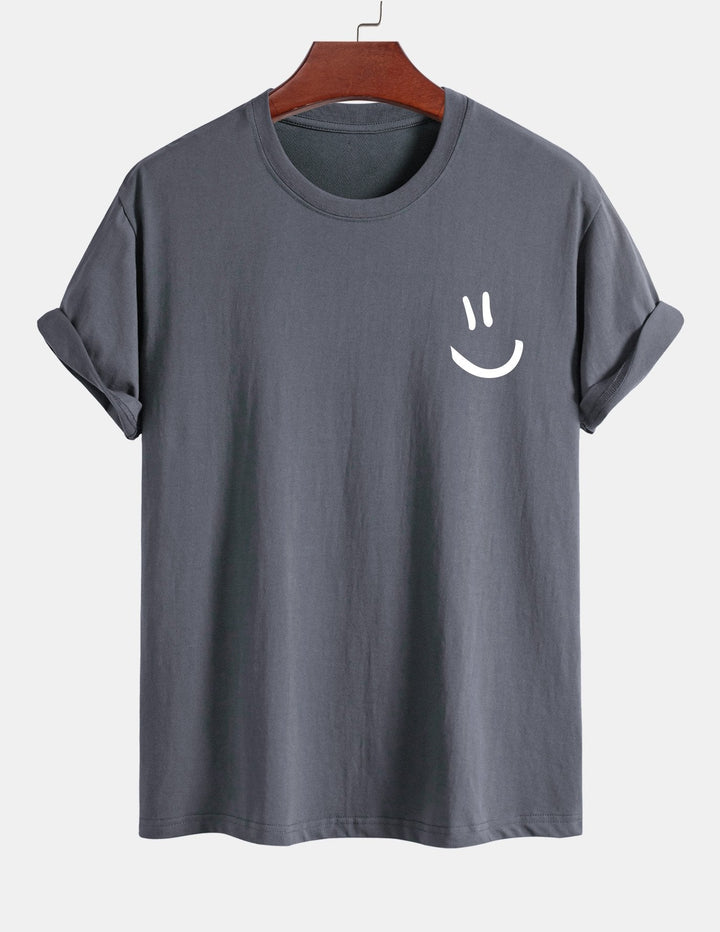 Regular fit printed cotton T-shirt with smiley face
