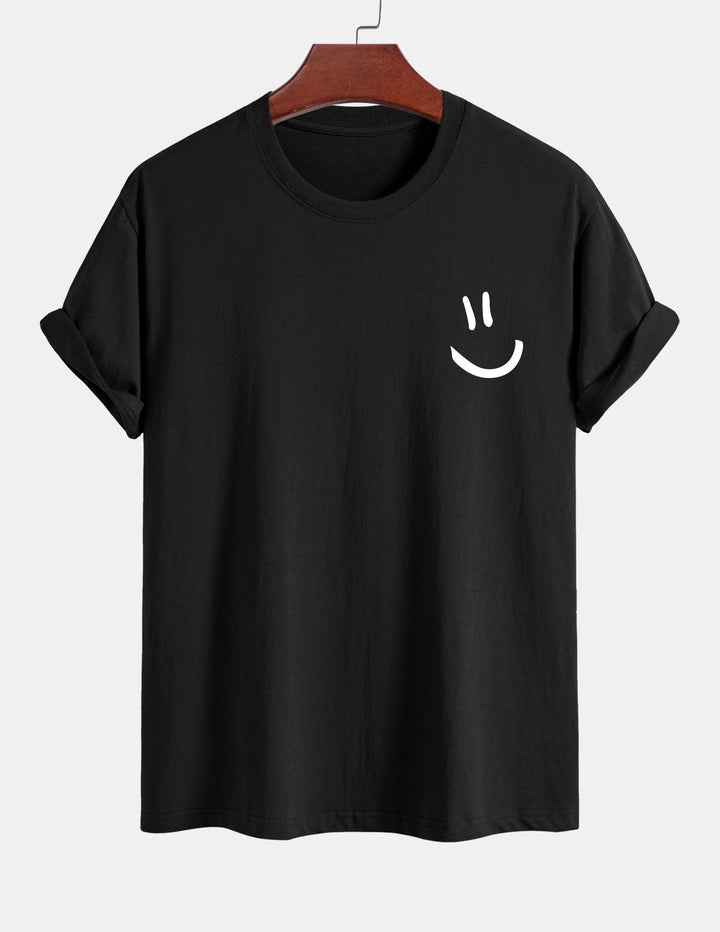 Regular fit printed cotton T-shirt with smiley face