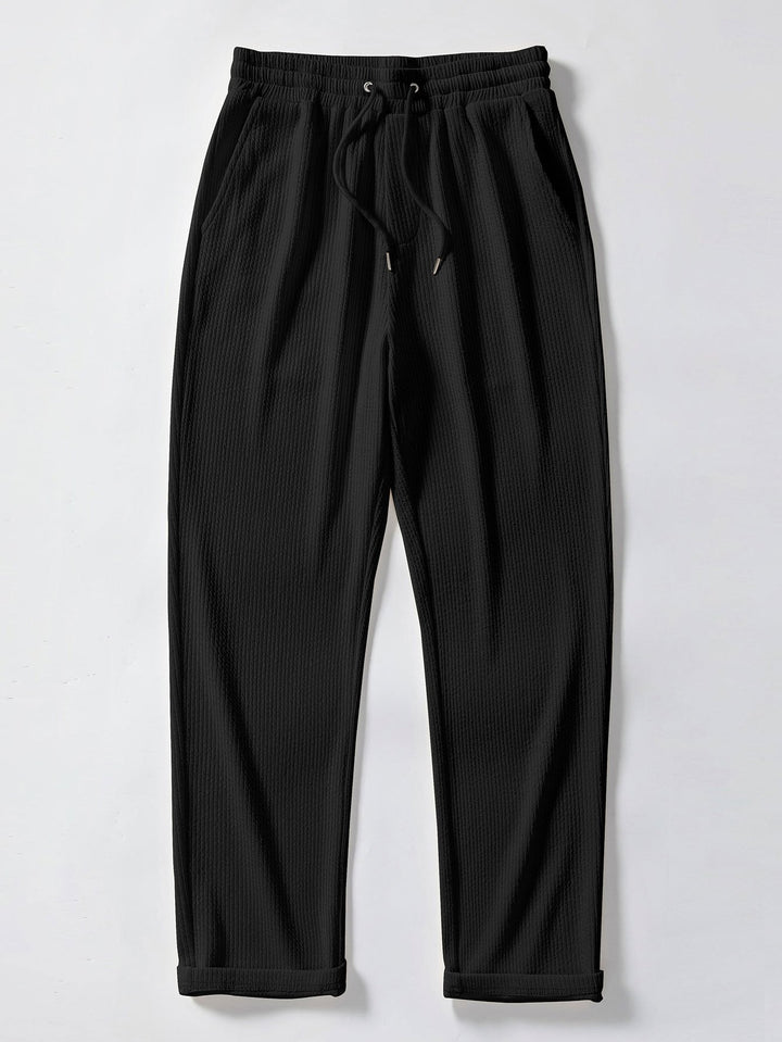 Ribbed Long Sleeve Muscle Fit Shirt, Buttoned & Ribbed Straight Leg Pants