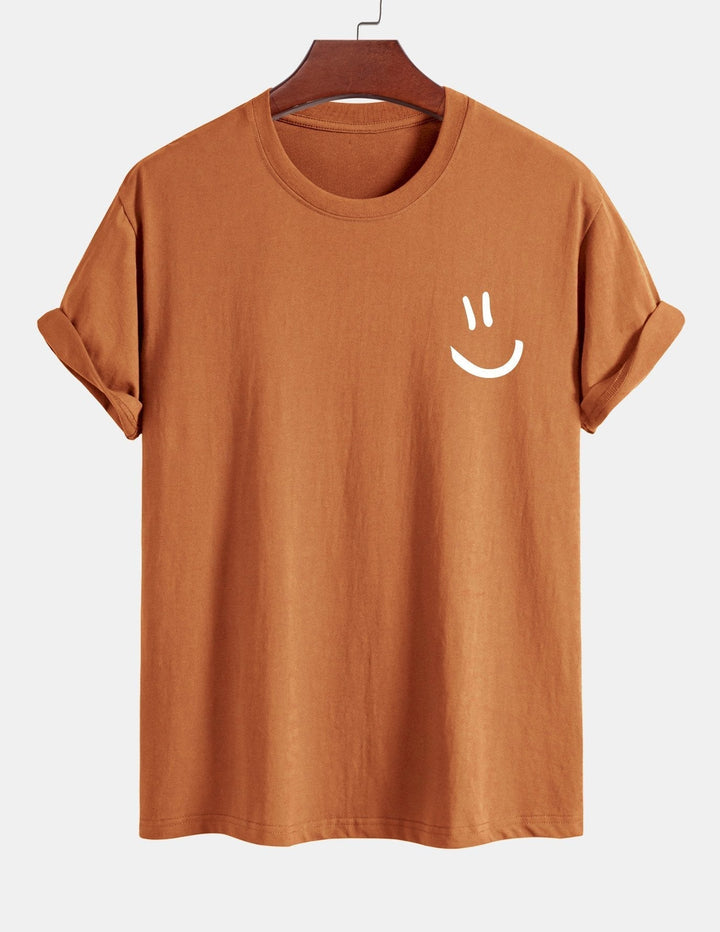 Regular fit printed cotton T-shirt with smiley face