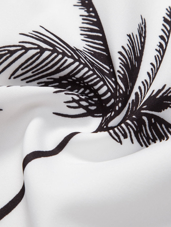 Printed Palm Button-Up Shirt & Striped Swim Shorts