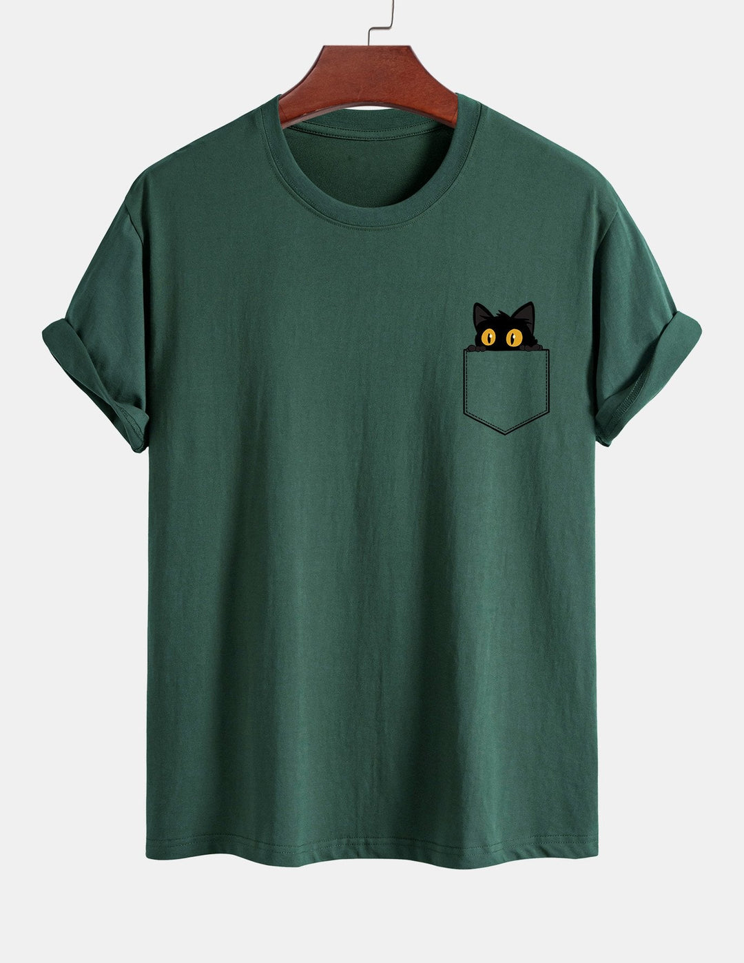 Regular Fit Black Cat Print Cotton T-shirt