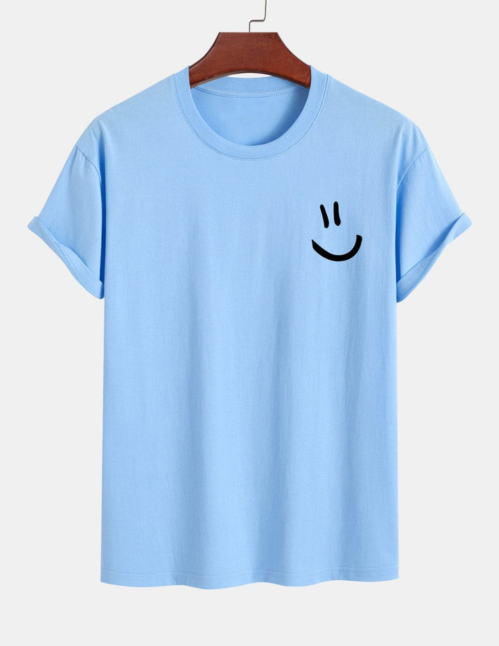 Regular fit printed cotton T-shirt with smiley face