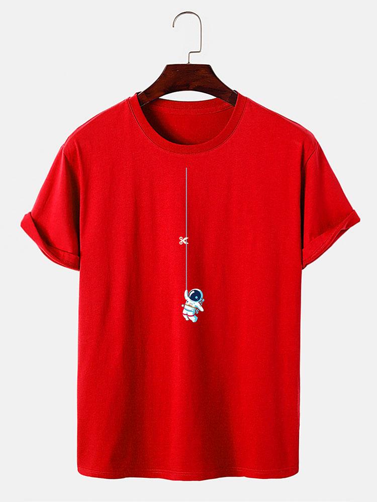 Astronaut on a printed cord t-shirt
