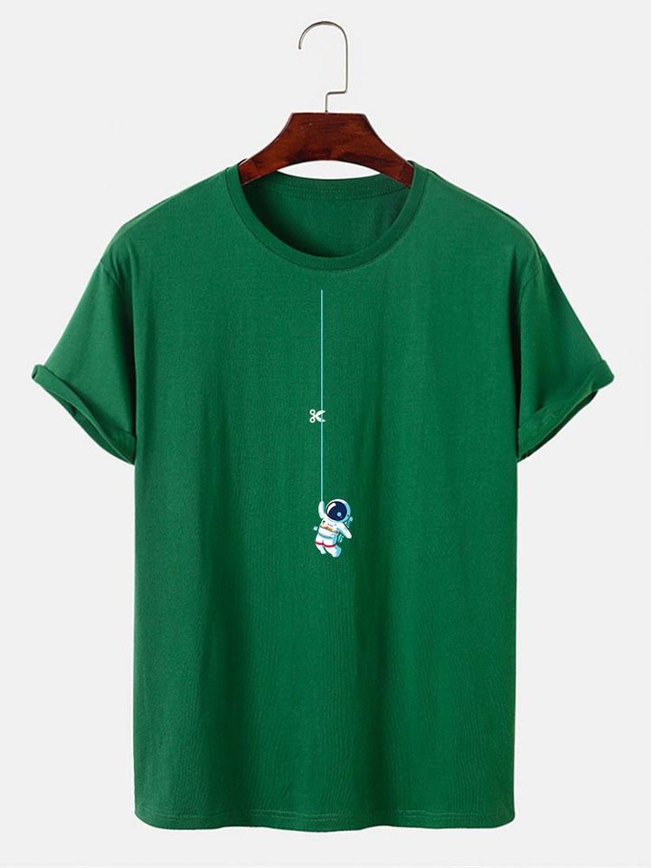 Astronaut on a printed cord t-shirt