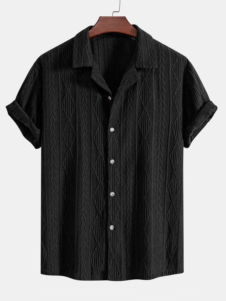 Geometric Jacquard Cuban Shirt and Straight Leg Linen Pants