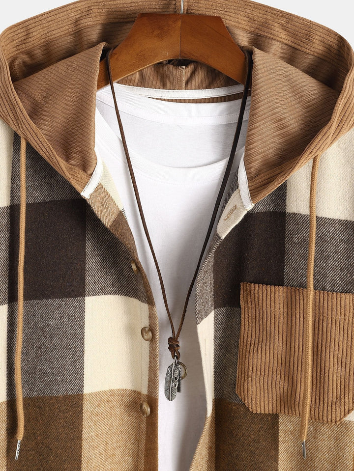 Flannel Patchwork Hoodie in Relaxed Fit & Straight Corduroy Pants