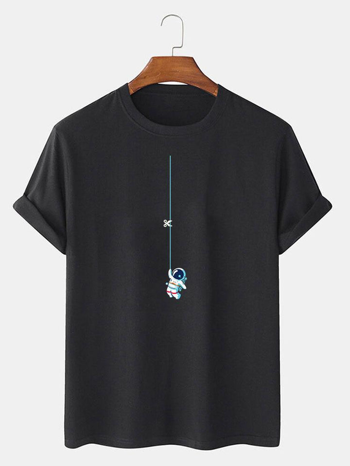 Astronaut on a printed cord t-shirt