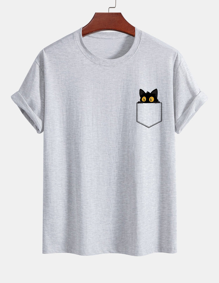 Regular Fit Black Cat Print Cotton T-shirt