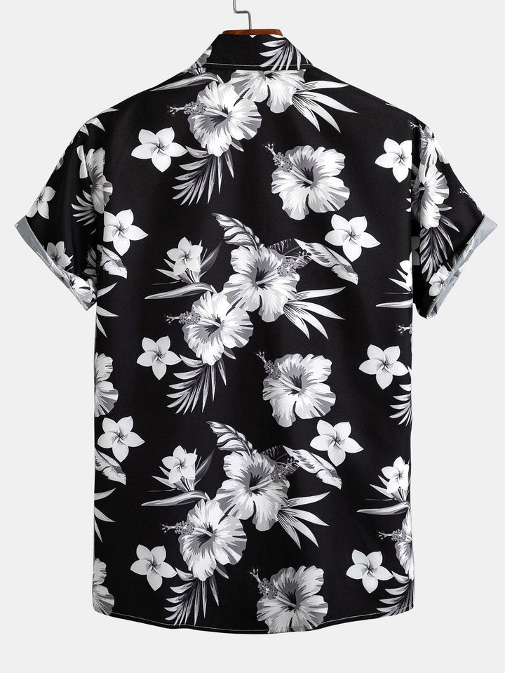 Tropical Floral Print Button-Up Shirt and Swim Shorts