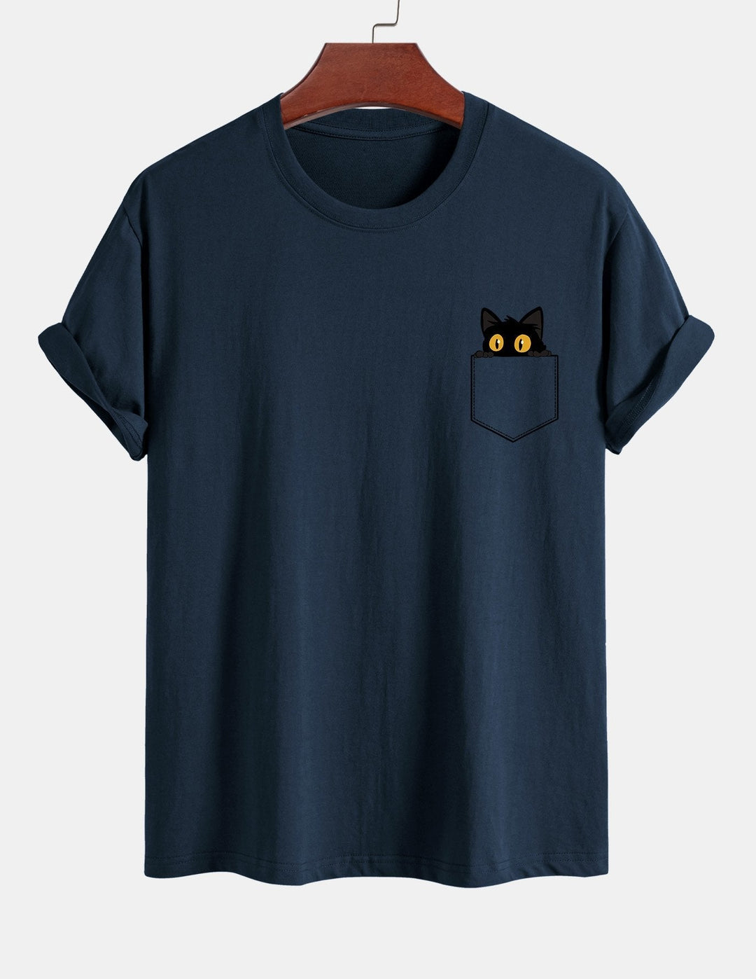 Regular Fit Black Cat Print Cotton T-shirt