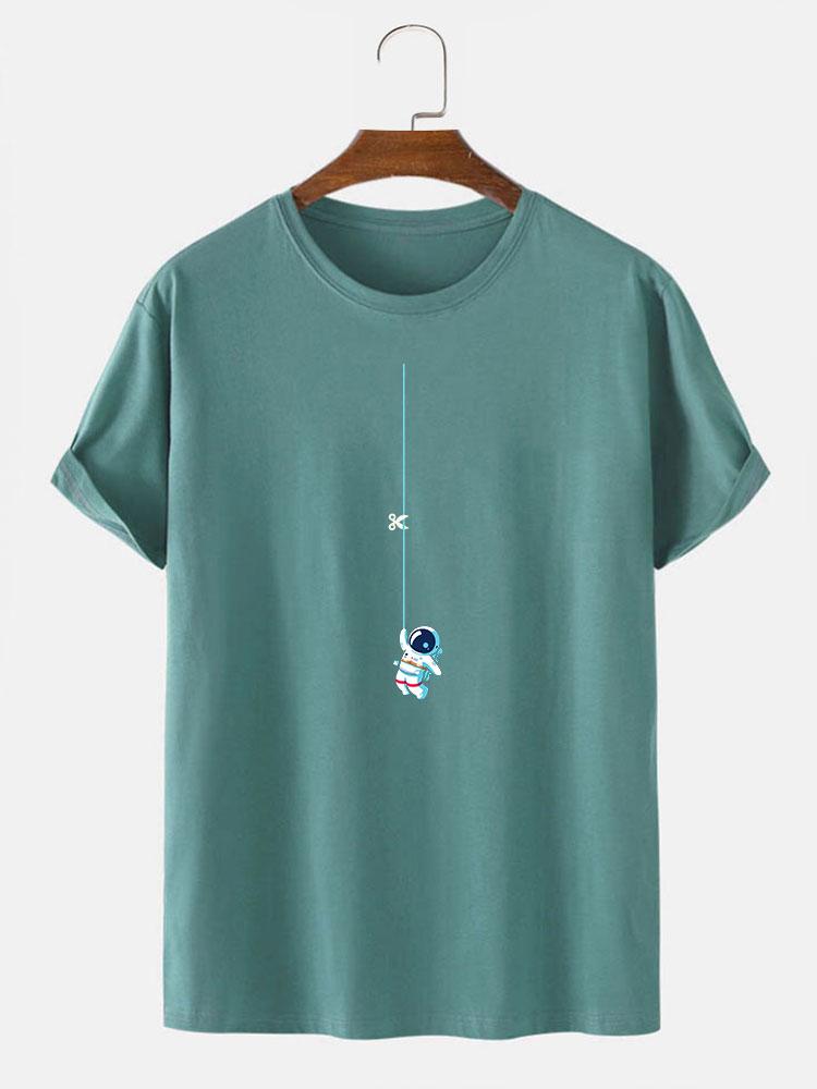 Astronaut on a printed cord t-shirt