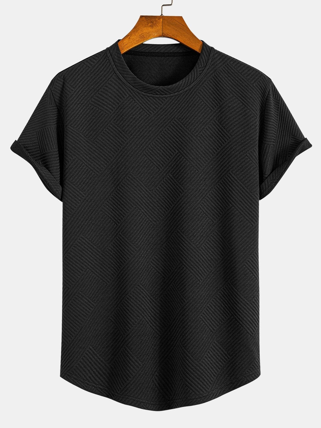 Short Sleeve Striped Jacquard T-Shirt with Curved Hem