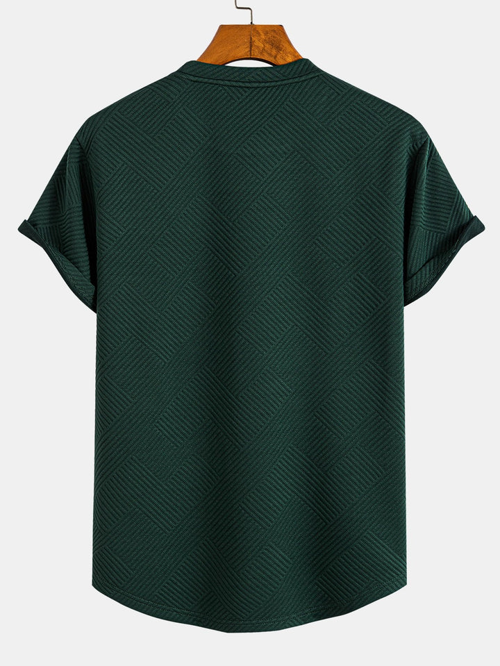 Short Sleeve Striped Jacquard T-Shirt with Curved Hem