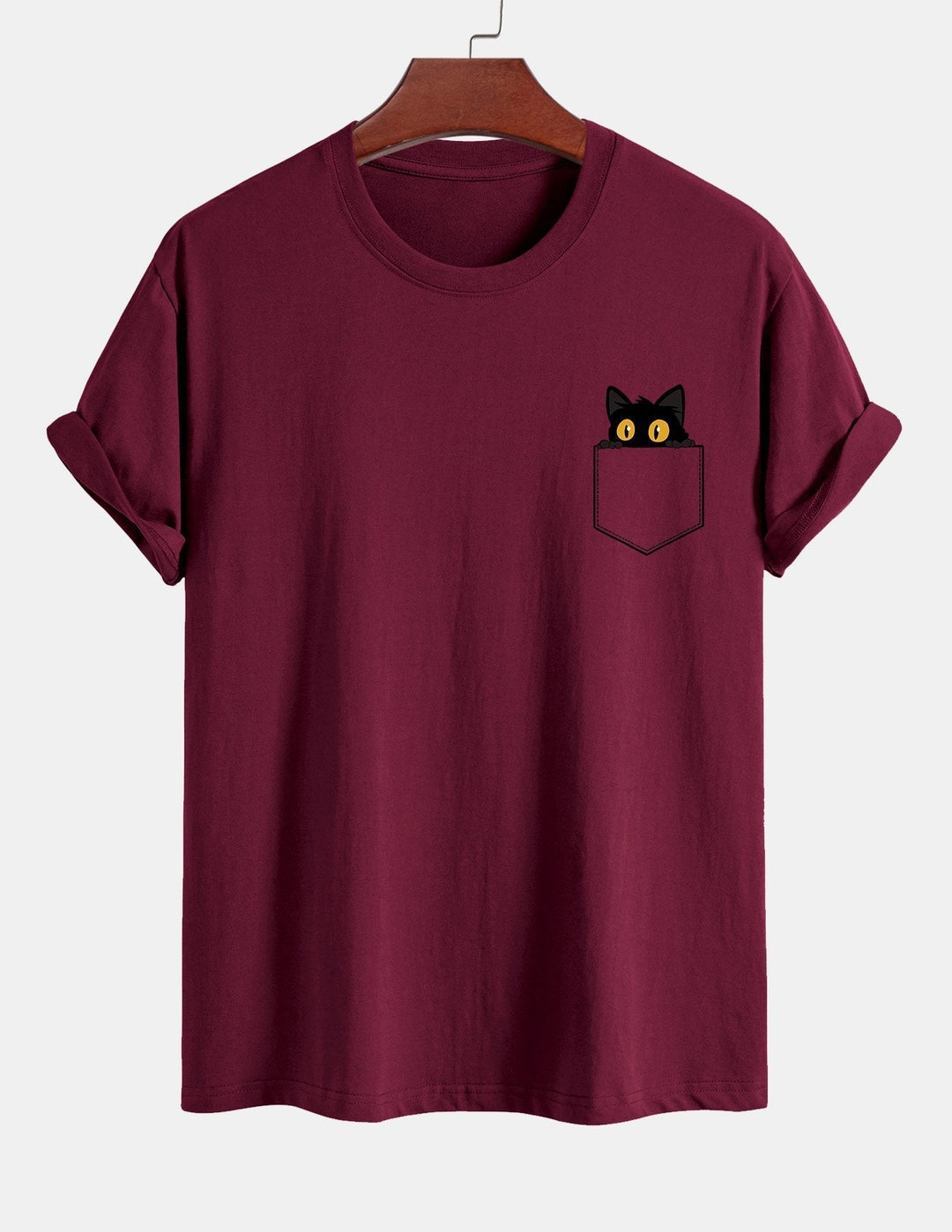 Regular Fit Black Cat Print Cotton T-shirt