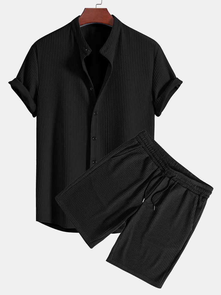 Muscle Ribbed Collar Shirt and Shorts