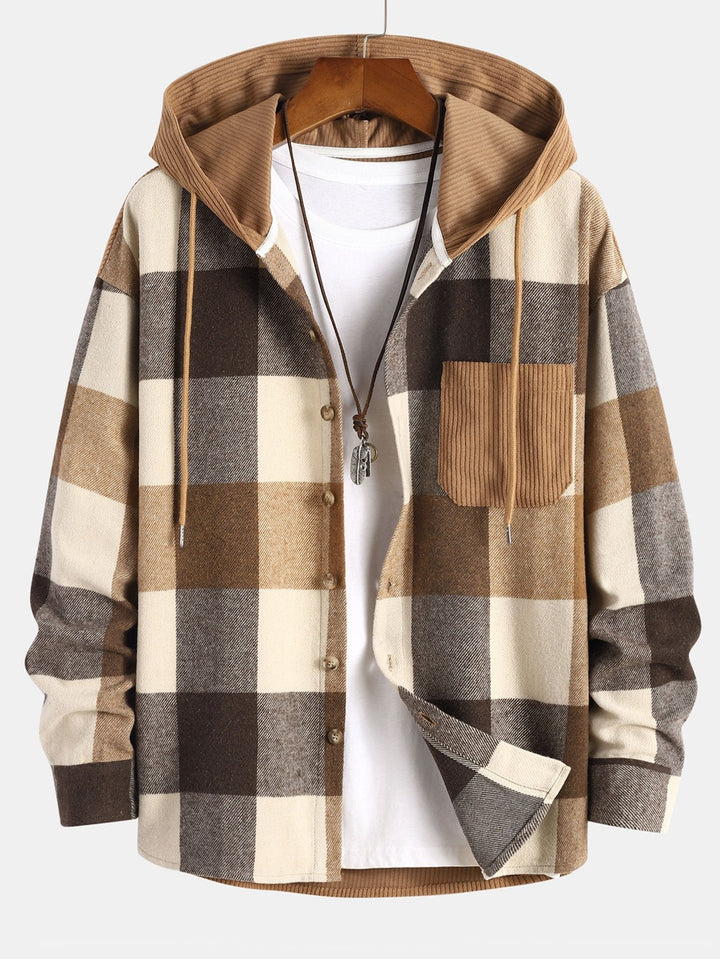 Flannel Patchwork Hoodie in Relaxed Fit & Straight Corduroy Pants