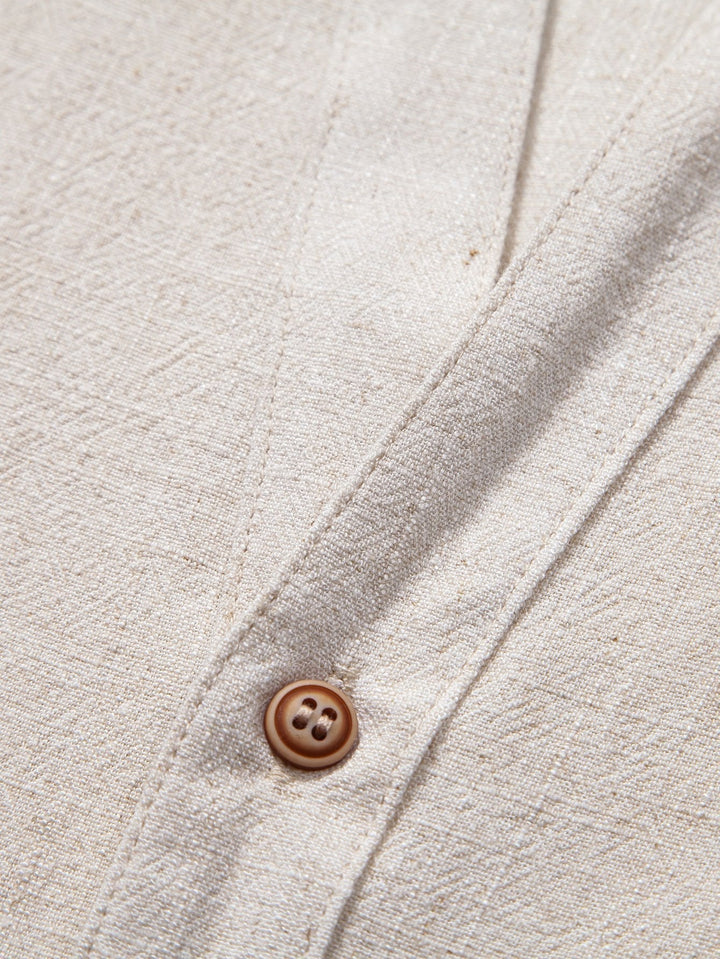 Linen and Rayon Short Sleeve V-Neck Shirt