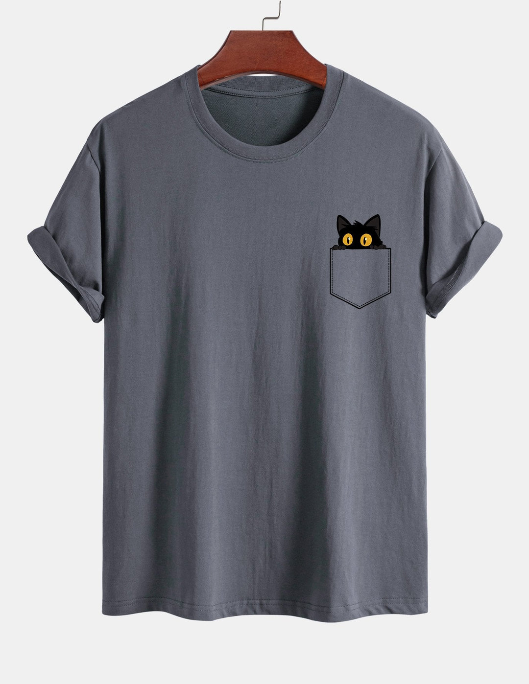 Regular Fit Black Cat Print Cotton T-shirt