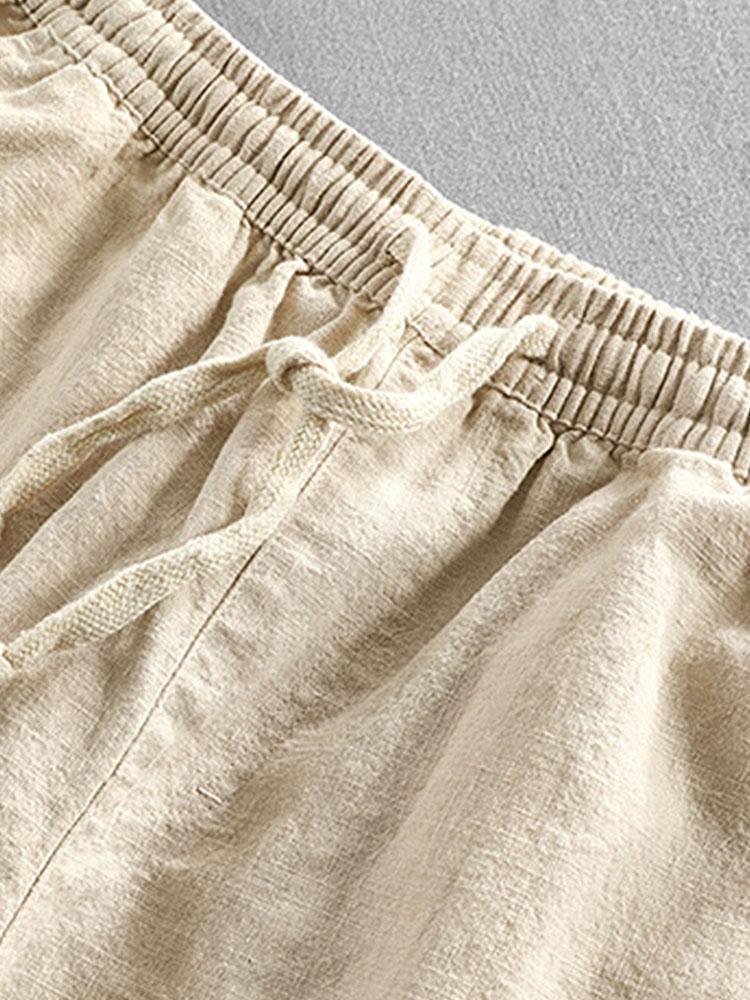 Cotton-Linen Blend Drawstring Shorts
