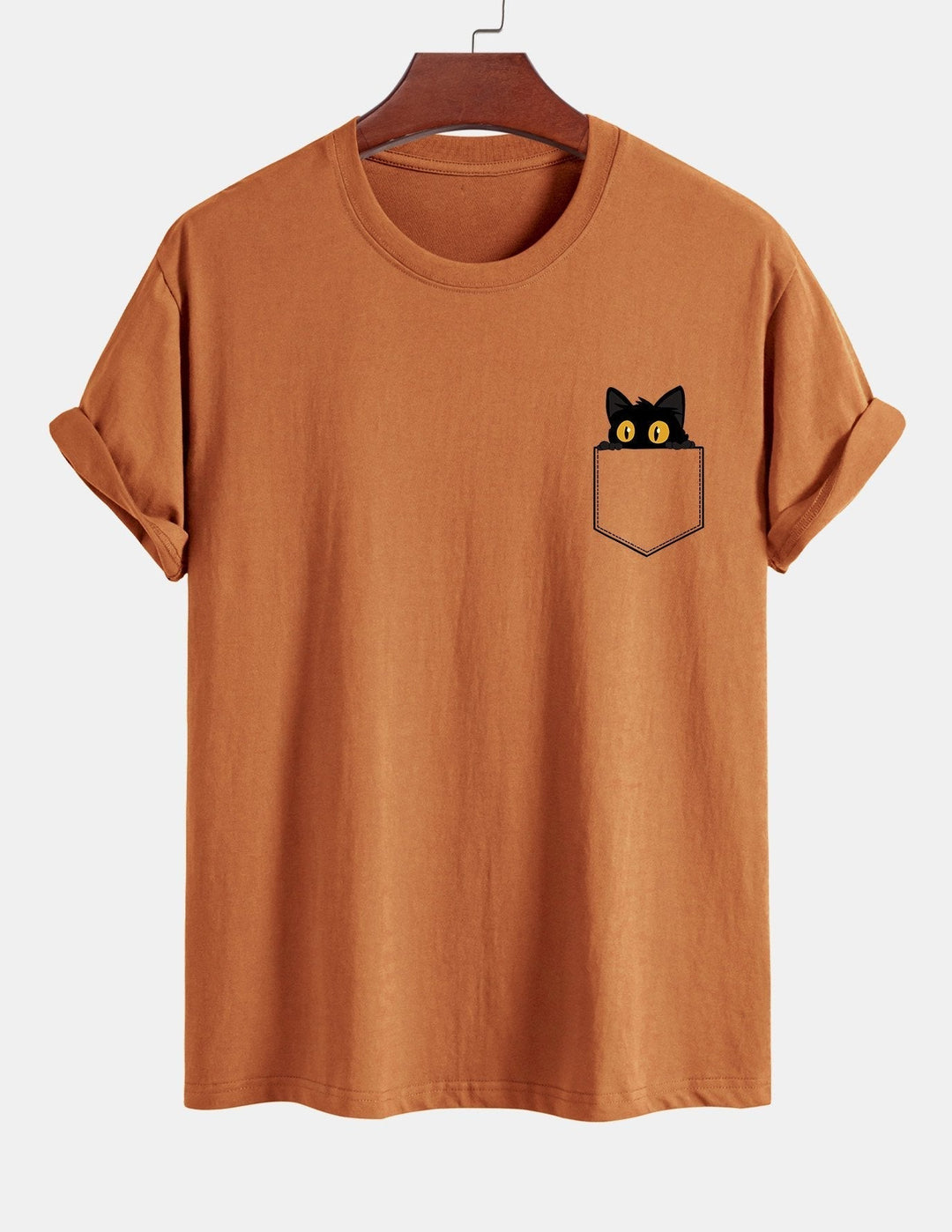 Regular Fit Black Cat Print Cotton T-shirt