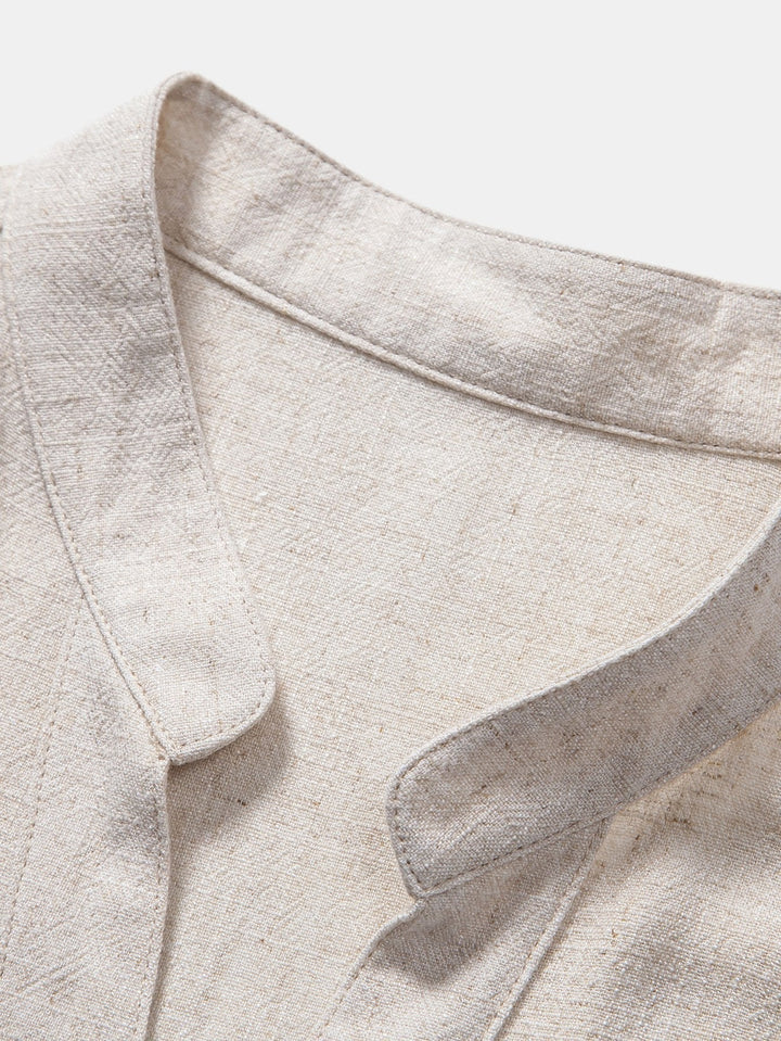 Linen and Rayon Short Sleeve V-Neck Shirt
