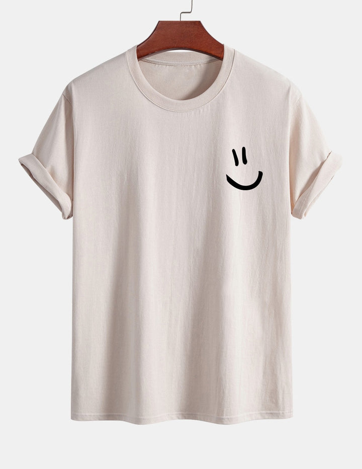 Regular fit printed cotton T-shirt with smiley face
