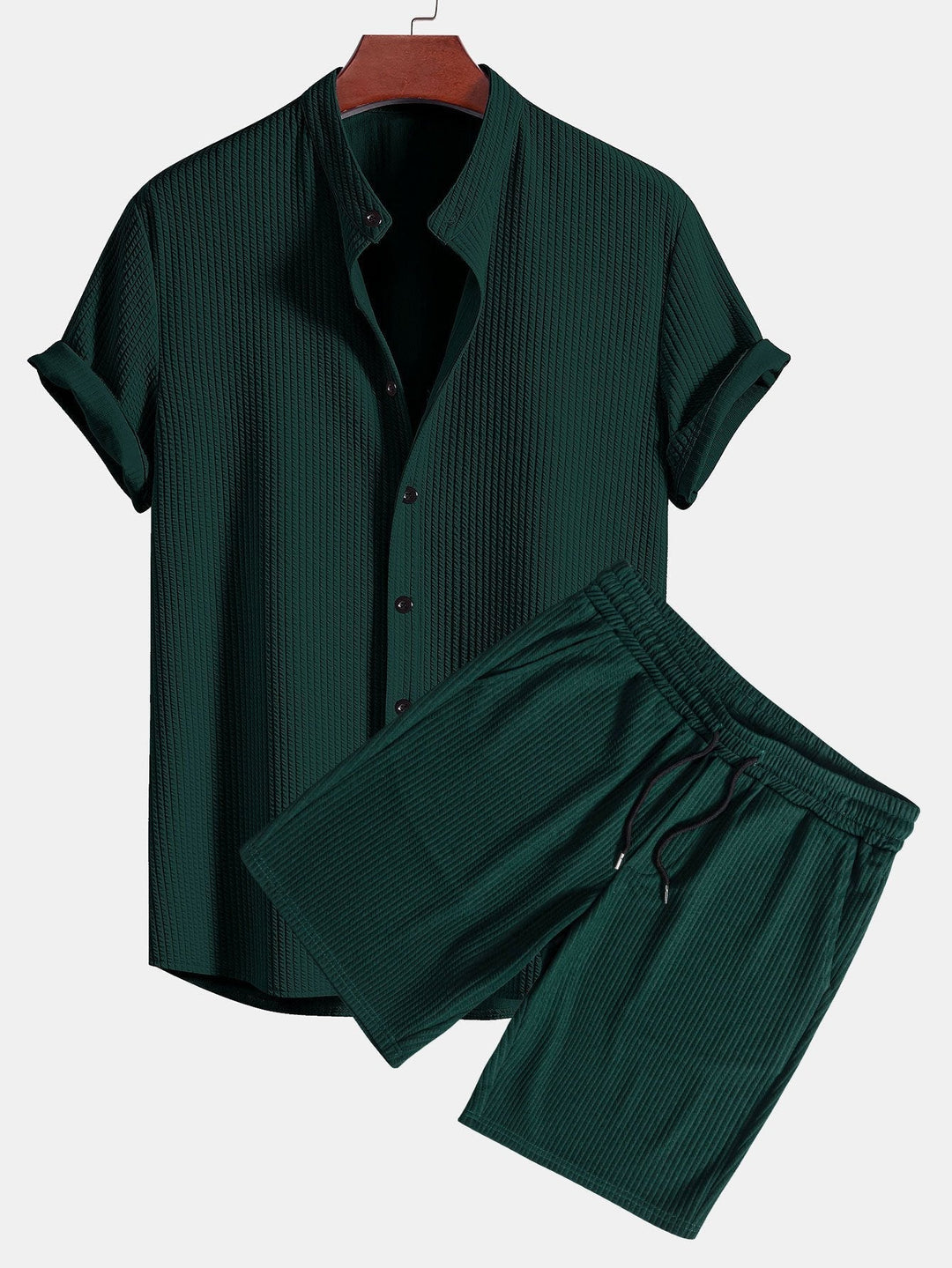 Muscle Ribbed Collar Shirt and Shorts
