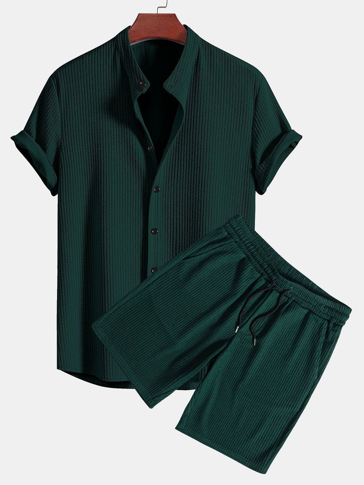 Muscle Ribbed Collar Shirt and Shorts