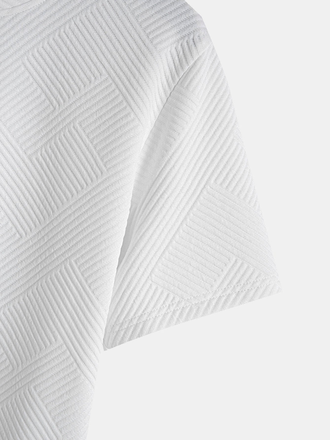 Short Sleeve Striped Jacquard T-Shirt with Curved Hem