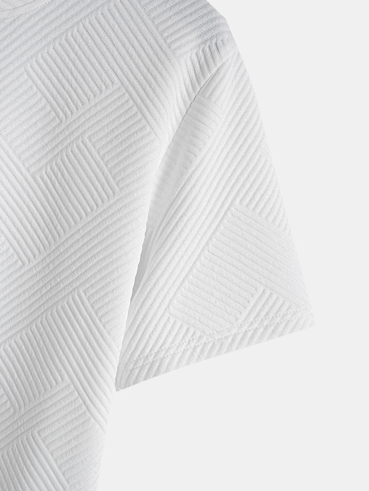 Short Sleeve Striped Jacquard T-Shirt with Curved Hem