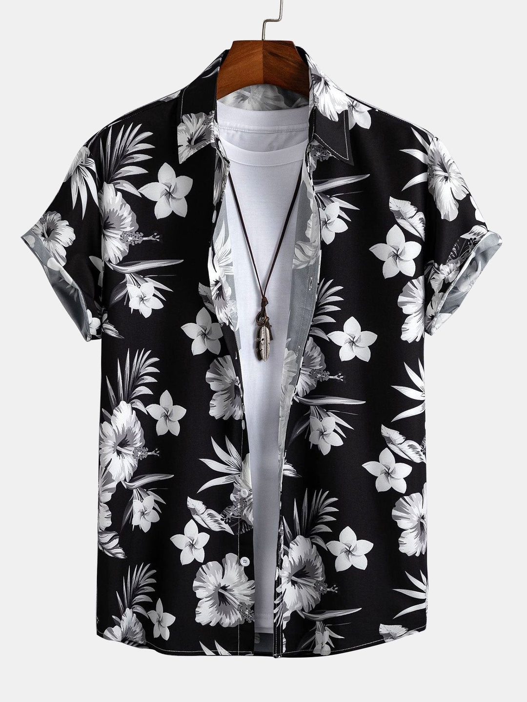 Tropical Floral Print Button-Up Shirt and Swim Shorts