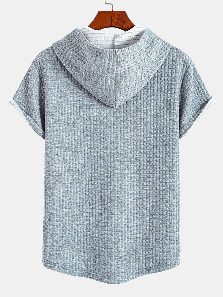 Waffle Hooded T-Shirt with Curved Hem