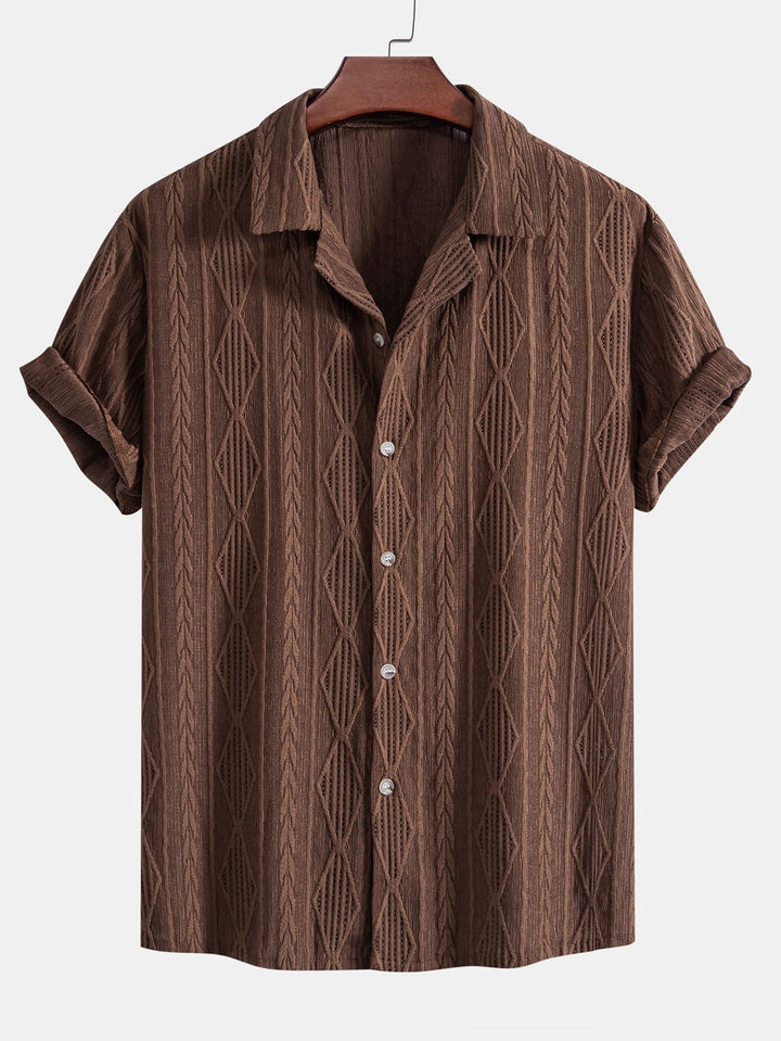 Geometric Jacquard Cuban Shirt and Straight Leg Linen Pants